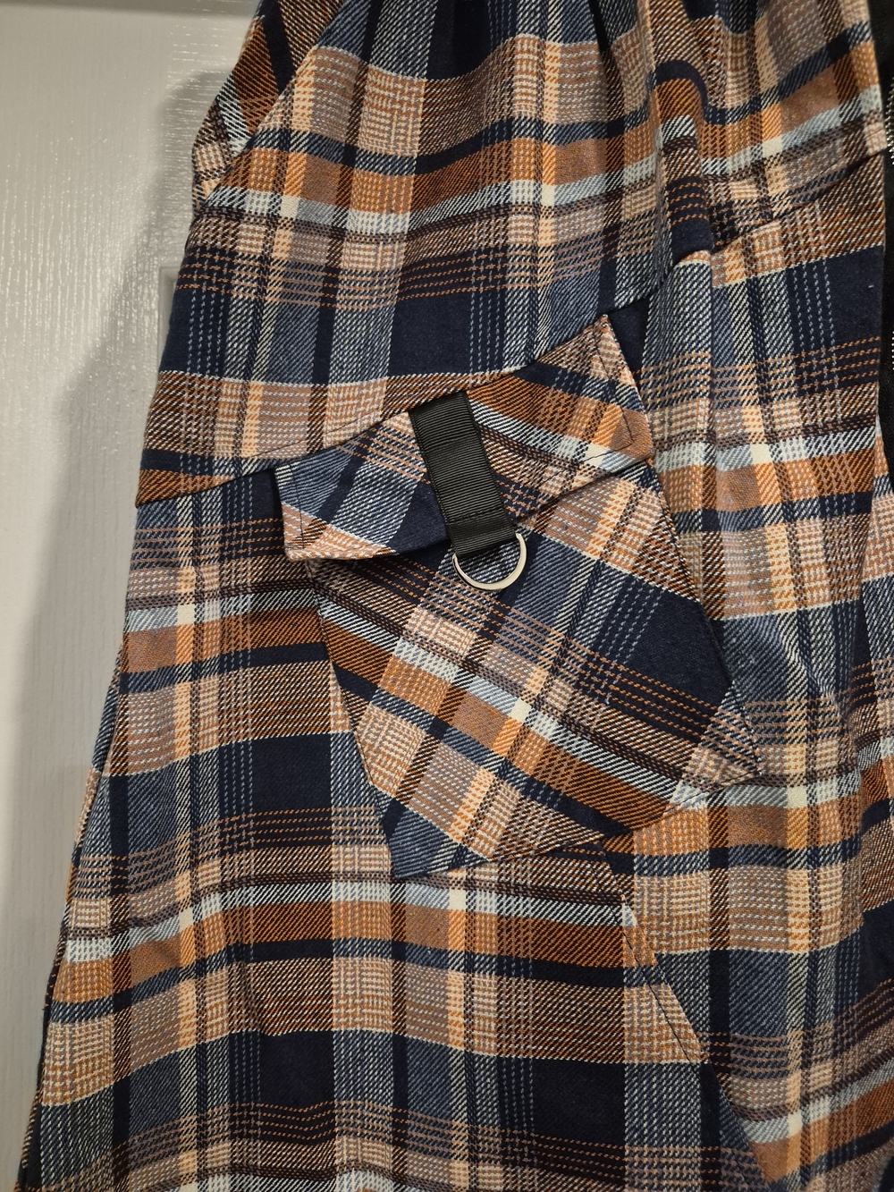 Womens Plaid Drop-Crotch Pants in Navy & Orange - Picture 2 of 5